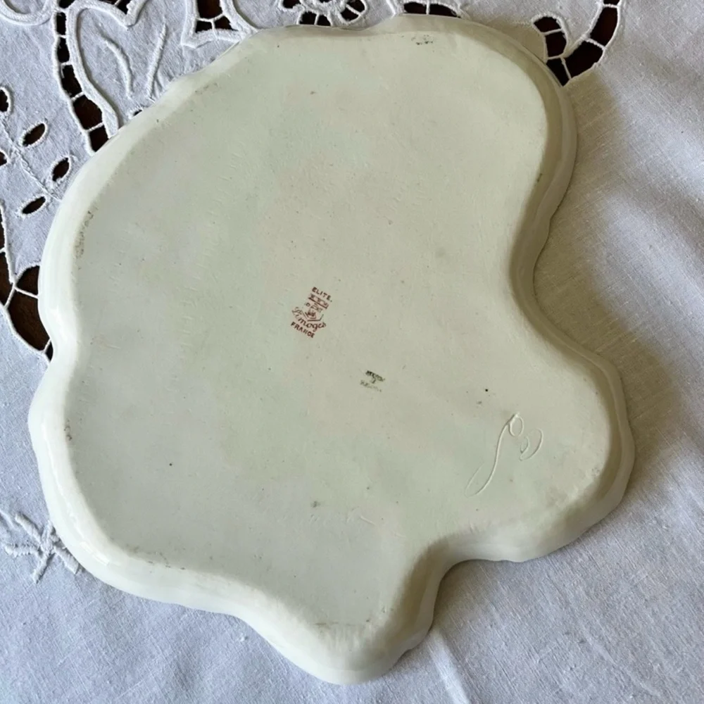 Limoges Vintage Unique Shape Dish Ceramic Ivory/Whit/Green w/ Gold Trim - Picture 14 of 15